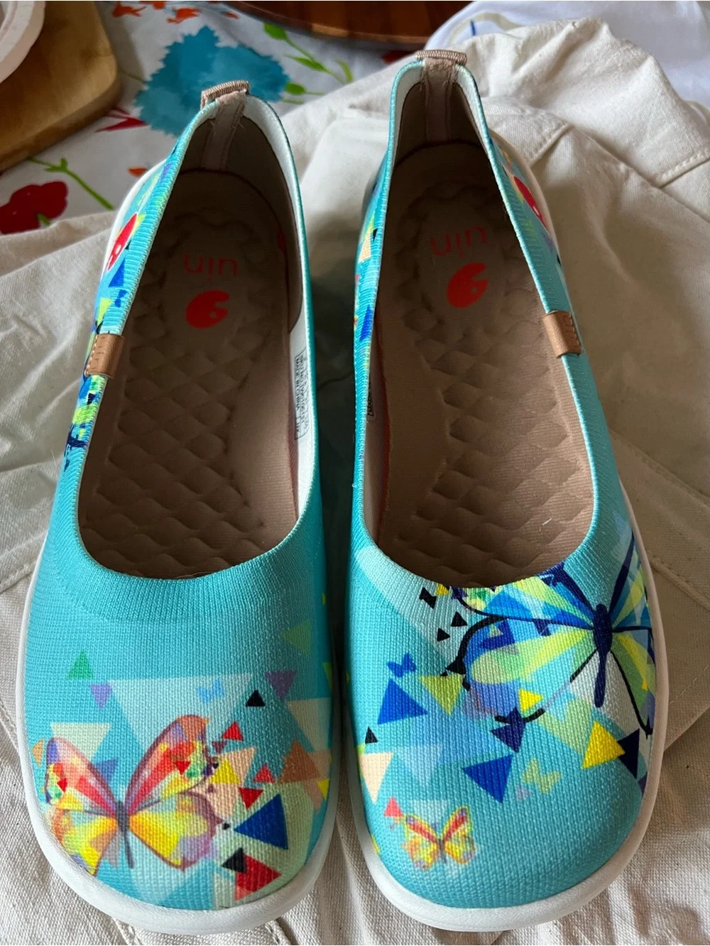 UIN Women's Turquoise Butterfly Slip-On Flats US9 EU41